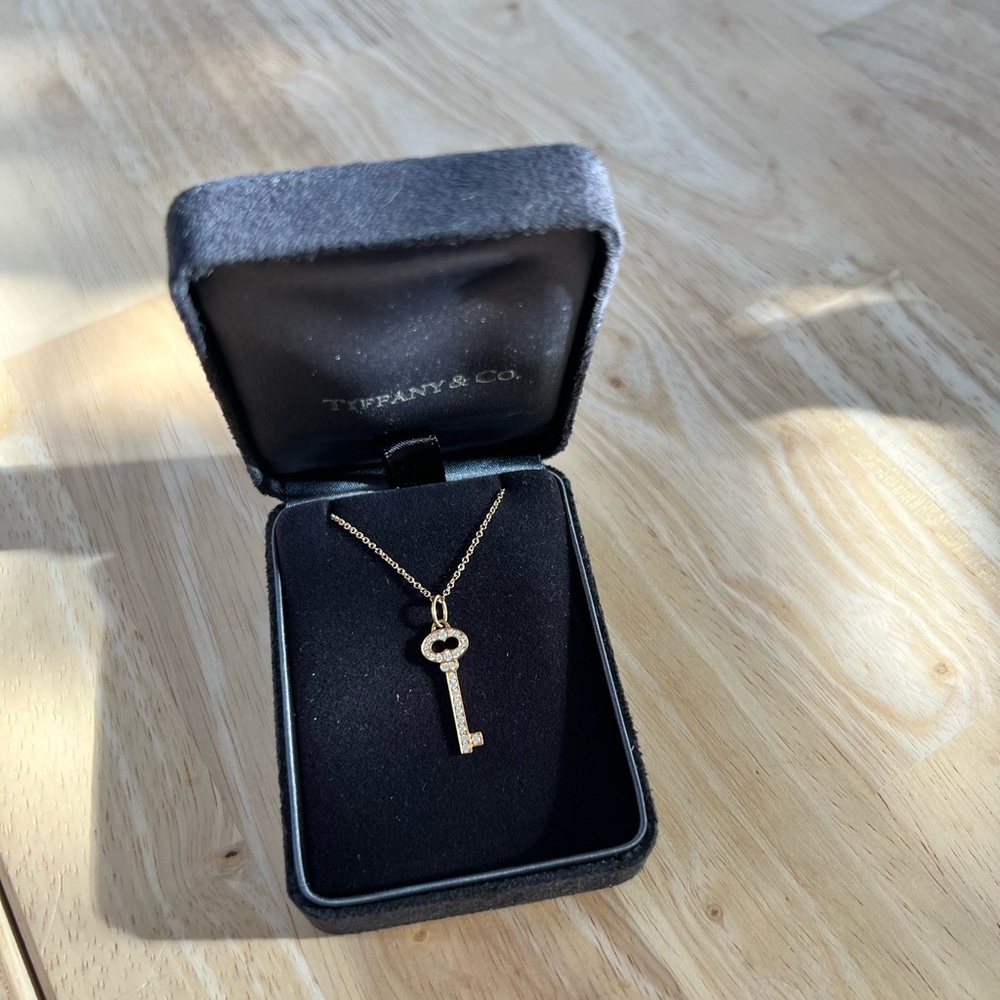 Vintage Tiffany & Co. Yellow Gold Diamond Key Pendant Necklace